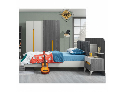 Kinderzimmer Kinderbett Bett Nachttisch Kleiderschrank Holz Möbel Grau Set