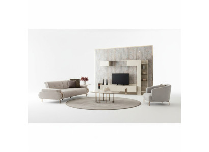 Wohnzimmer Sofa 3 Sitzer Couchtisch Sideboard Wandschrank Bücherregal