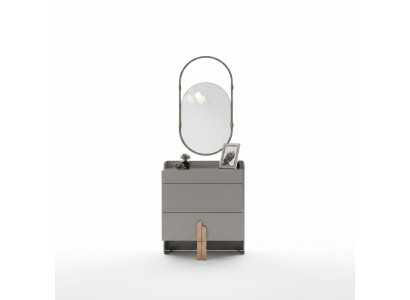 Kommode Nachtschrank Nachtkommode mit Oval Spiegel Hochglanz Edelstahl