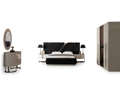 Doppelbett 2x Nachttische Kommode Spiegel Kleiderschrank Schlafzimmer Set