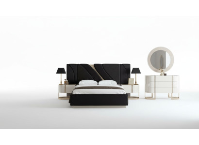 Schlafzimmer Set Doppelbett 2x Nachttische Verspiegelt Kommode Spiegel