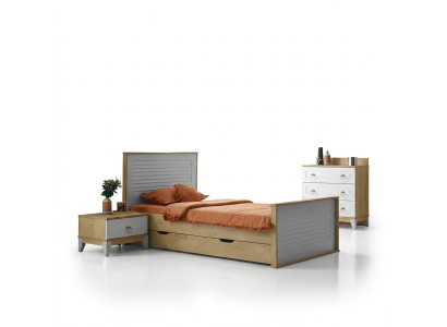 Modernes Einzelbett mit Nachttisch & Stauraum Stilvolles Design für Schlafzimmer