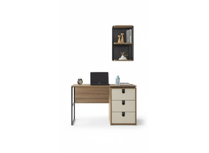 Moderner Schreibtisch mit integriertem Schubladenelement in Creme und schwarzen