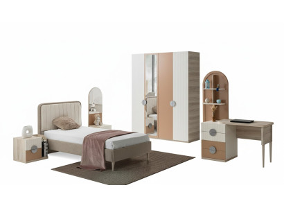 Modernes Jugendzimmer Set mit Bett Kleiderschrank Schreibtisch und Nachttisch