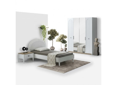 Kinderzimmer Set Modern Einzelbett Nachttisch Kleiderschrank Spiegel Design