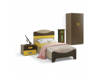 Modernes Bett Kopfteil Nachttisch Design Gelb Braun Akzente Schlafzimmer Möbel