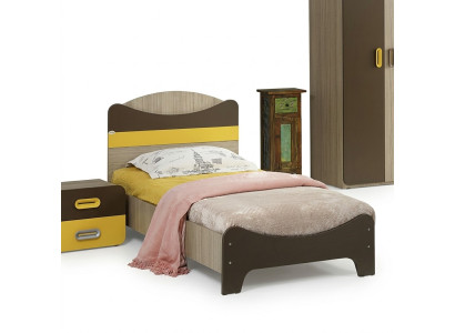 Bett mit Kopfteil Modernes Design Farbakzente Gelb Braun Kinderzimmer Möbel