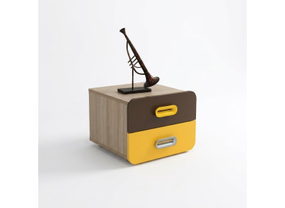 Nachttisch Modernes Design Gelb Braun Akzente Zwei Schubladen Schlafzimmer Möbel