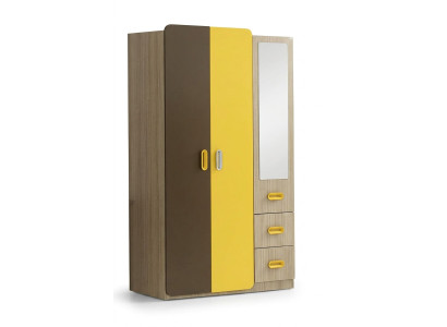 Kleiderschrank Spiegel Modernes Design Gelb Braun Farbakzente Kinderzimmer Möbel