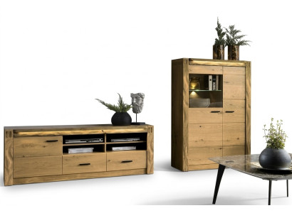 Wohnzimmer Modern Holzmöbel TV-Lowboard Vitrine Luxuriöses Wandregal Set 3tlg