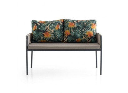 Gartensofa 2er Sofa 2 Sitzer Loungesofa Blättermuster Kissen Gartenmöbel