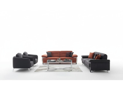 Sofagarnitur 3+3+1+1 Sitzer Modern Schwarz Terrakotta Stoff Chromfüße Design