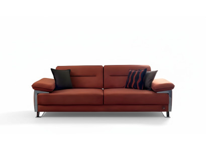 Sofa Terrakotta Stoff Modern Chromfüße Komfort Couch Wohnzimmer Stil 3-Sitzer