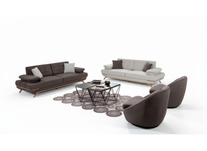 Modernes Sofa Set 3+3+1+1 Couch Polster Design Wohnzimmer Grau Braun Elegant