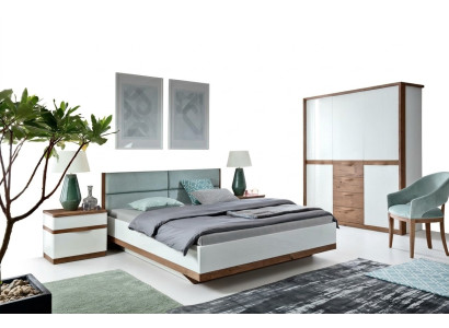 Komplett Schlafzimmer Bett 2x Nachttische Holz Kleiderschrank Einrichtung