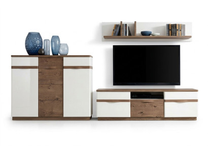 Designer Wohnzimmer TV-Lowboard Exclusive Komplett Wandregal Sideboard