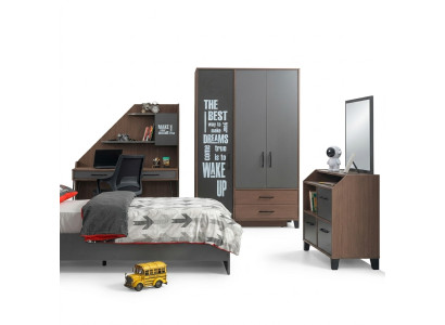 Modernes 3-teiliges Möbelset aus Holz in Grau für Schlafzimmer
