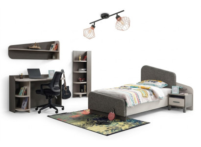 Kinderzimmer-Set aus Holz in Grau mit Bett, Nachttisch und Bücherregal