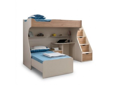Kinderzimmer Möbelset aus Holz in Braun mit Bett, Nachttisch