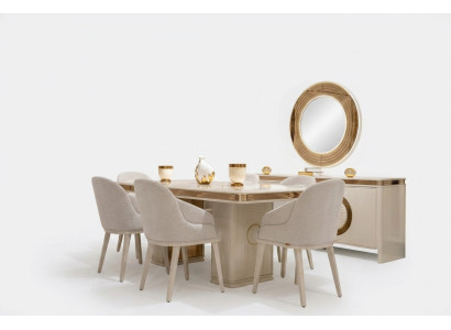 Elegantes Esszimmer-Set in Beige mit Holz Tisch und Stühlen