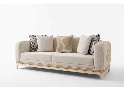 Modernes beige Stoffsofa mit Holzrahmen für Wohnzimmer