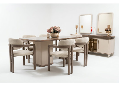 Beige Holz-Textil Stühle im Set von 6 eleganter Stil