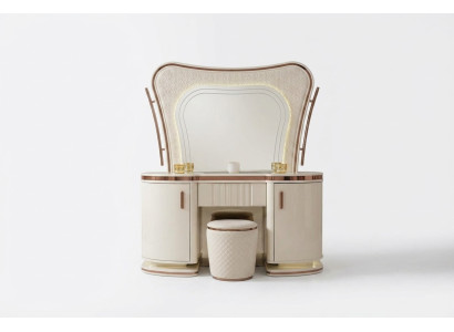 Eleganter Weißer Schminktisch mit Spiegel und Hocker aus Holz