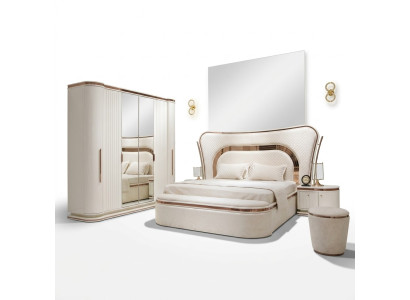 Elegantes weißes Schlafzimmer-Set aus Holz mit Bett, Nachttischen
