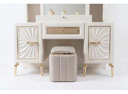 Beiger Holz-Textil Pouf Hocker Eleganter Sitz- und Fußhocker