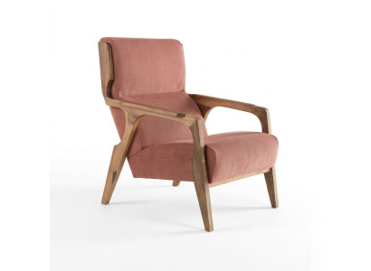 Moderner rosa Stoffsessel aus Holz mit elegantem Design