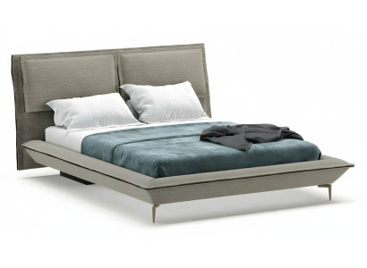Graues Stoffbett modern mit Holzrahmen für Schlafzimmer
