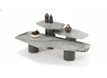 Moderner grauer Metall-Couchtisch-Set mit zeitlosem Design