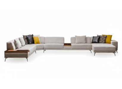 Modernes weißes Stoff-Ecksofa aus Holz für eleganten Wohnstil
