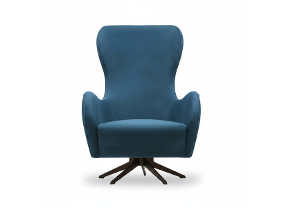 Blauer Stoffsessel modern elegant mit Holzrahmen
