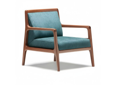 Moderner blauer Stoffsessel aus Holz mit zeitgenössischem Design
