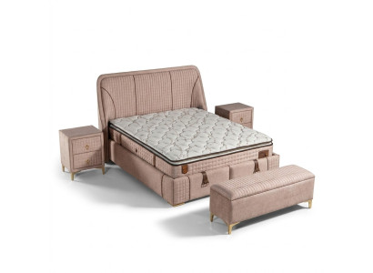 Elegantes Bett mit Matratze in Beige aus Textil und Edelstahl