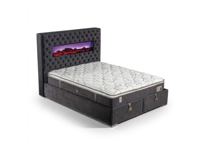 Schwarzes Bett mit Matratze aus Textil und Edelstahl, modernes Design