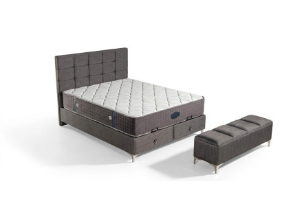 Grau modernes Bett mit Matratze aus Textil und Edelstahl