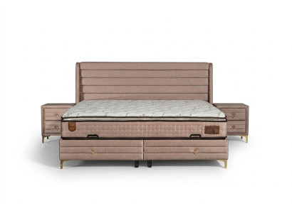 Elegantes Bett mit Matratze in Beige aus Textil und Edelstahl