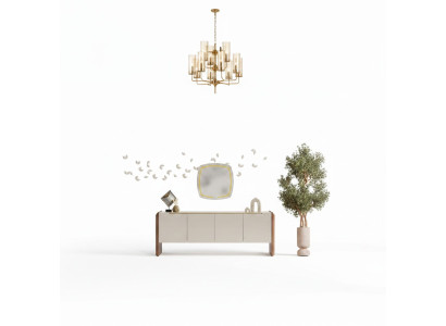 Konsole mit Spiegel aus Holz in Beige, eleganter klassischer Stil