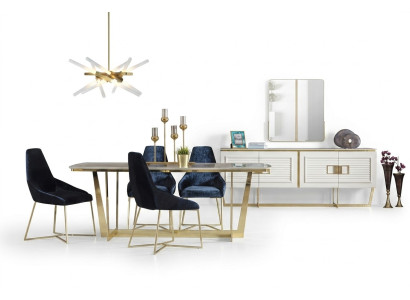 Elegantes weißes Esszimmer Set aus Holz und Glas mit Esstisch