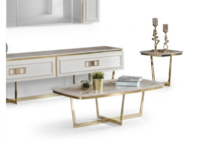 Moderner weißer Couchtisch aus Holz und Metall