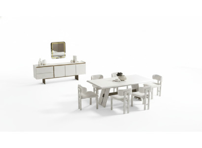 Elegantes Esszimmer-Set aus Holz in Beige mit Esstisch, Stühlen