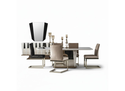 Elegantes 7-tlg. Esszimmer Set Braun aus Holz und Metall