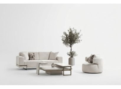 Elegantes weißes Stoffsofa mit Sessel im modernen Design