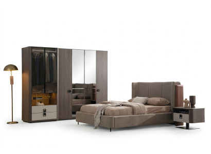 Schlafzimmer-Set Braun Holz Modern mit Bett, Kleiderschrank