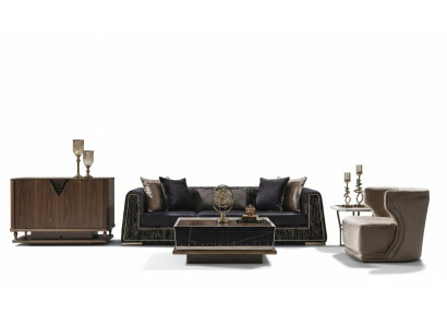 Elegantes braunes Wohnzimmer Set aus Textil mit Holzrahmen
