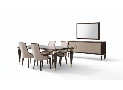 Esszimmer Set: Tisch, 6 Stühle, Sideboard & Spiegel – stilvoll & modern