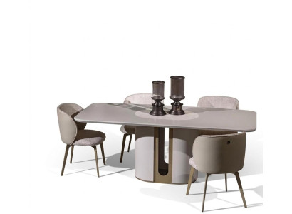 Elegantes Beiges Esszimmer Set aus Holz und Textil mit stilvollem