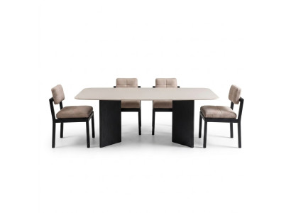 Elegantes Beiges Esszimmer Set aus Holz mit 4 Stühlen und Esstisch